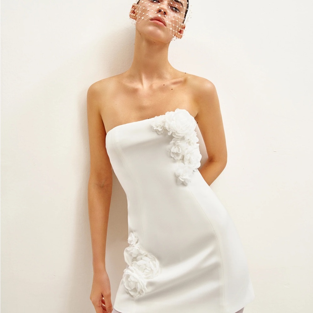 JW PEI White Strapless Mini Dress with Floral Details graduation dress